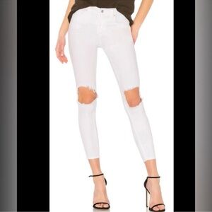 Free People White Ankle Cropped Distressed Denim Jeans Size 28
